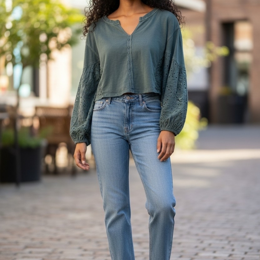 Pilcro Green Cropped Top